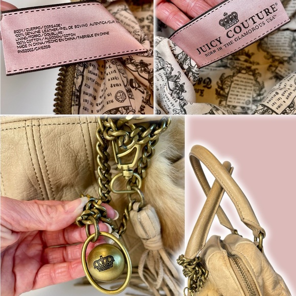 👡Vintage Juicy Couture Leather Bowler Nude / Taupe Tassel Bag Top Handle Orb - Picture 8 of 8